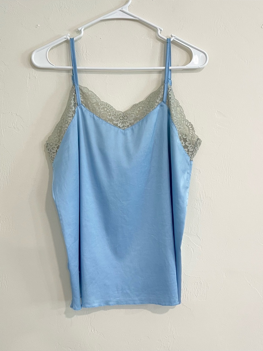 Satin Sheer Lace Camisole Tank Top Blue Large Babydoll Fairy Dainty Cottagecore